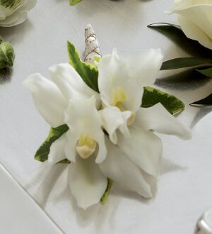 The White Mini Cymbidium Boutonniere