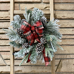 Mini Flocked Wreath with Red & Green Plaid Bow