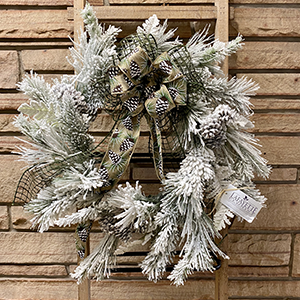 Flocked Wreath with Pinecone Bow