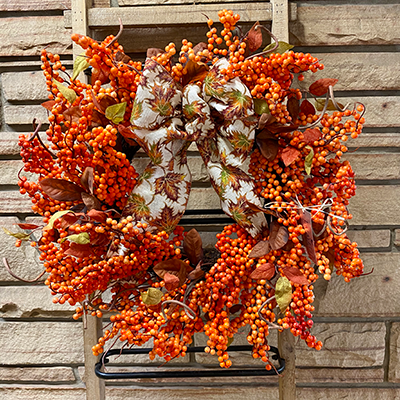 Harvest Berry Wreath with Autumn Leaf Bow