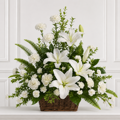 Peaceful White Lilies Basket