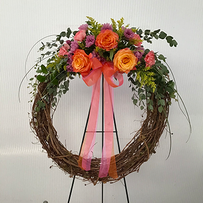 Colorful Floral Grapevine Sympathy Wreath